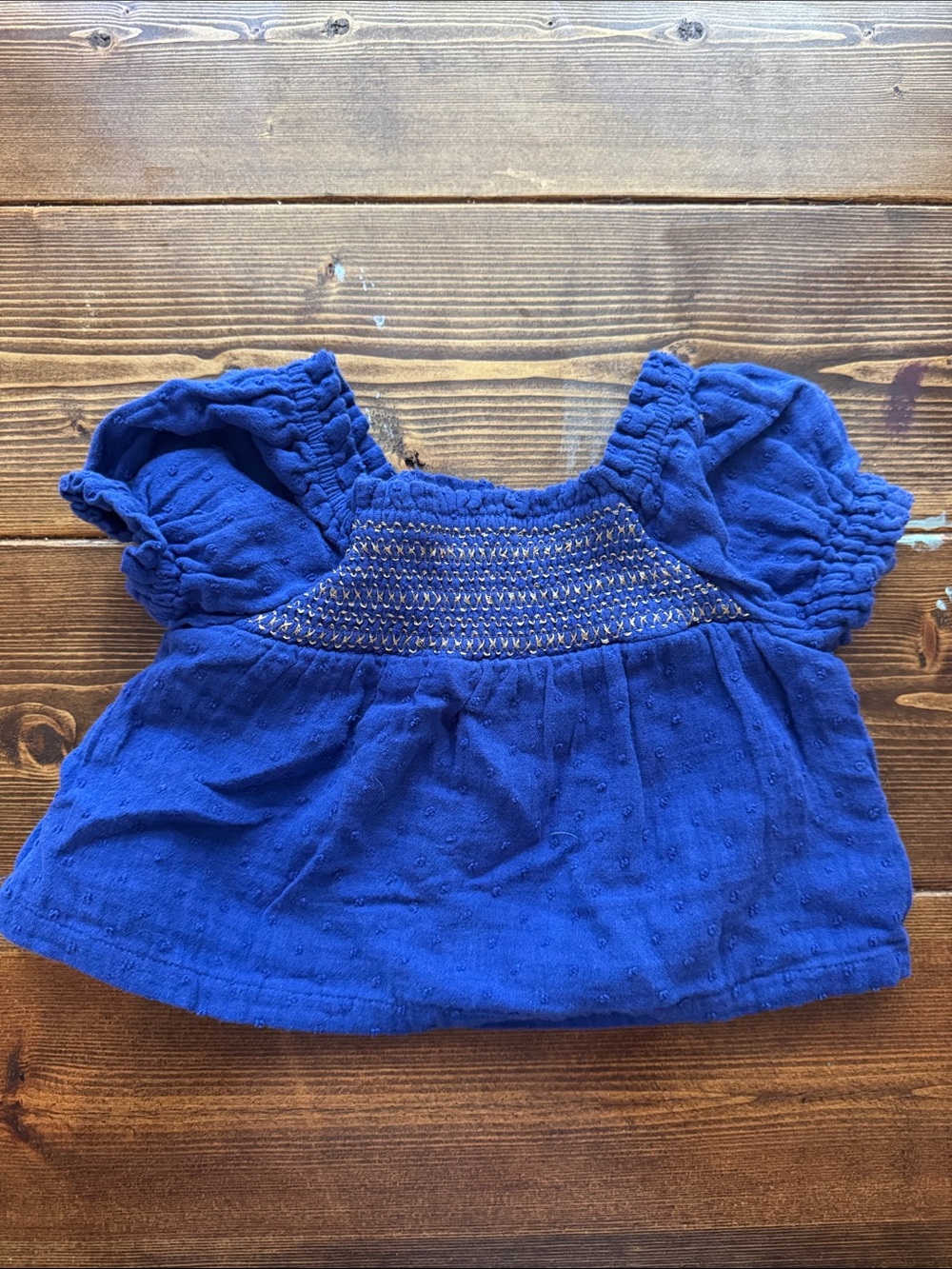 GAP Royal Blue Smocked Flutter Sleeve Blouse